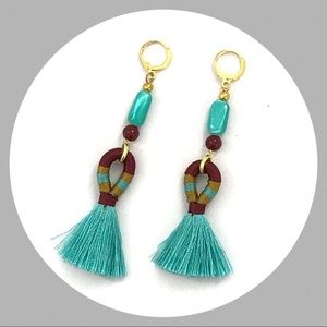 Beaded Tassel Drop Huggie Earrings